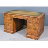 A Gillows Pollard Oak Double Pedestal Desk, Circa 1850, with moulded edge, green leather and gilt