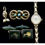 A Mixed Lot of 9ct Gold, comprising - a lady's quartz watch by Evertite, 9ct gold bracelet and case,