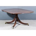 A Victorian Mahogany Rectangular Breakfast Table, with reeded edge to top, on central turned column,