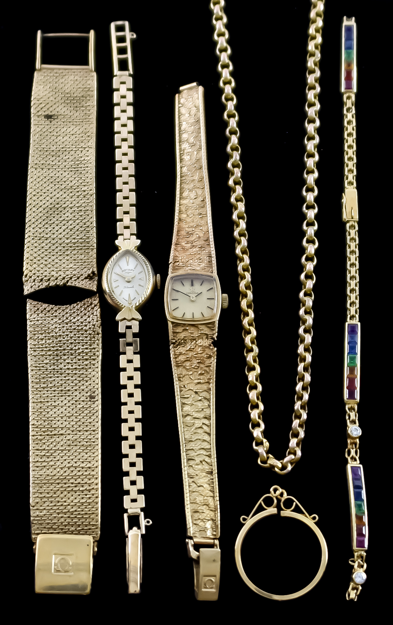 A Mixed Lot of 9ct Gold, comprising - lady's manual wind cocktail watch, by Omega, Milanese watch