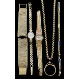 A Mixed Lot of 9ct Gold, comprising - lady's manual wind cocktail watch, by Omega, Milanese watch