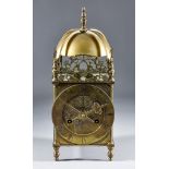 A Brass Cased Lantern Style Mantel Clock of 17th Century Design the 5.5ins diameter chapter ring