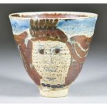 Eric James Mellon (1925-2014) - Elm ash glazed stoneware bowl painted with shoulder-length