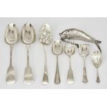 A Pair of Victorian Silver Fiddle Pattern Table Spoons and Mixed Silverware, the table spoons by