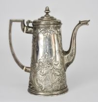 A George I Silver Coffee Pot by William Darker, London 1725, of tapered form, the lid with acorn