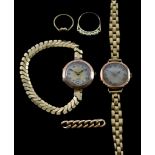 A Mixed Lot of 9ct Gold, comprising - two 9ct gold cased early 20th Century lady's watches (