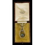 A White Metal Tear Drop Aquamarine Pendant, Early 20th Century, retailed by Heming & Co, London,