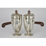 A Pair of George V Silver One-Handled Chocolate Pots by Brook & Son Sheffield 1918, the slightly