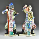 A Pair of Chinese Porcelain Zodiac Figures of a Monkey and Pig, 20th Century, each enamelled in