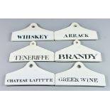 Six 19th Century Ceramic Bin Labels, some by Wedgwood and Farrow and Jackson, of coathanger form,