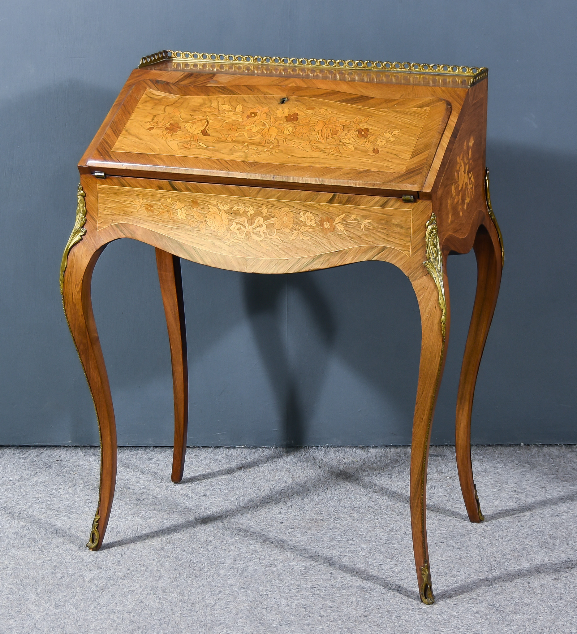 A Late 19th Century Lady's French Kingwood Marquetry and Gilt Metal Mounted Bureau of Louis XV
