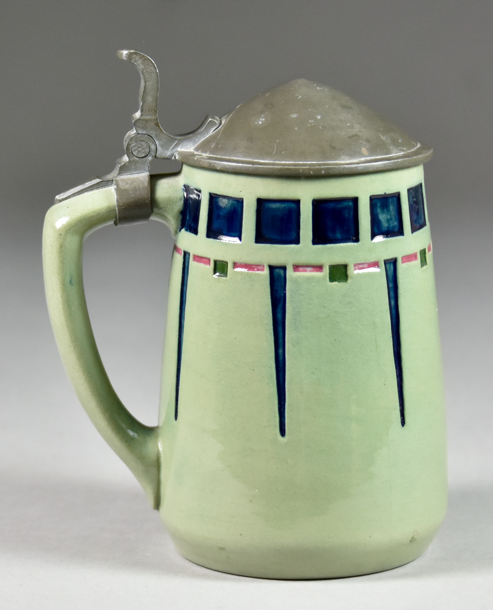 An Early 20th Century German Stein with Domed Pewter Lid, design attributed to Ernst Moritz Ehrlich,