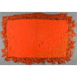 A Chinese Burnt Orange Silk Shawl, finely embroidered with flowers and with fringe to border,