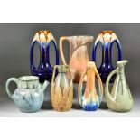 A Selection of Continental Ceramics, 20th Century, comprising Denbac Pottery pitcher decorated