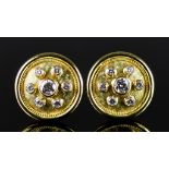 A Pair of 18ct Gold and Diamond Earrings, 20th Century, for pierced ears, each 20mm diameter, set