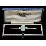An Opal and Diamond Bar Brooch, 20th Century, retailed by Alexander Clark Co. Ltd., Court Jewellers,