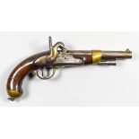 A .75 Calibre French Percussion Pistol, 8ins bright steel barrel stamped mde17-7, N, cl, 306,