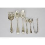 A Pair of George V Silver Sandwich Servers, and mixed Silverware, the servers by Harrison Bros. &