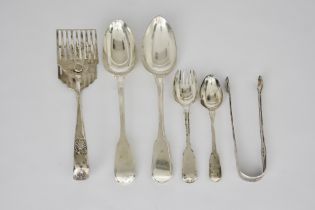 A Pair of George V Silver Sandwich Servers, and mixed Silverware, the servers by Harrison Bros. &