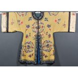 A Chinese Silk Robe, Late 19th/Early 20th Century, embroidered in coloured silk with insects and