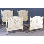 A Pair of Early 20th Century White Painted Three Foot Bedsteads of Neo-Classical Design, the
