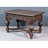A 19th Century Oak Rectangular Hall Table, with carved edge to top, frieze carved with leaf scroll