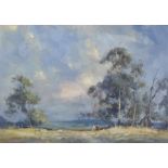 L. T Yewell - Oil painting - "Landscape with Blue Gums, Transvaal", board, 14ins x 20ins,