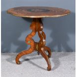 A Late 19th Century Continental King Wood and Marquetry Tripod Occasional Table, the top inlaid with