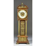 An Early 20th Century Oak and Brass Mounted Miniature Longcase Timepiece the 3.5ins diameter cream