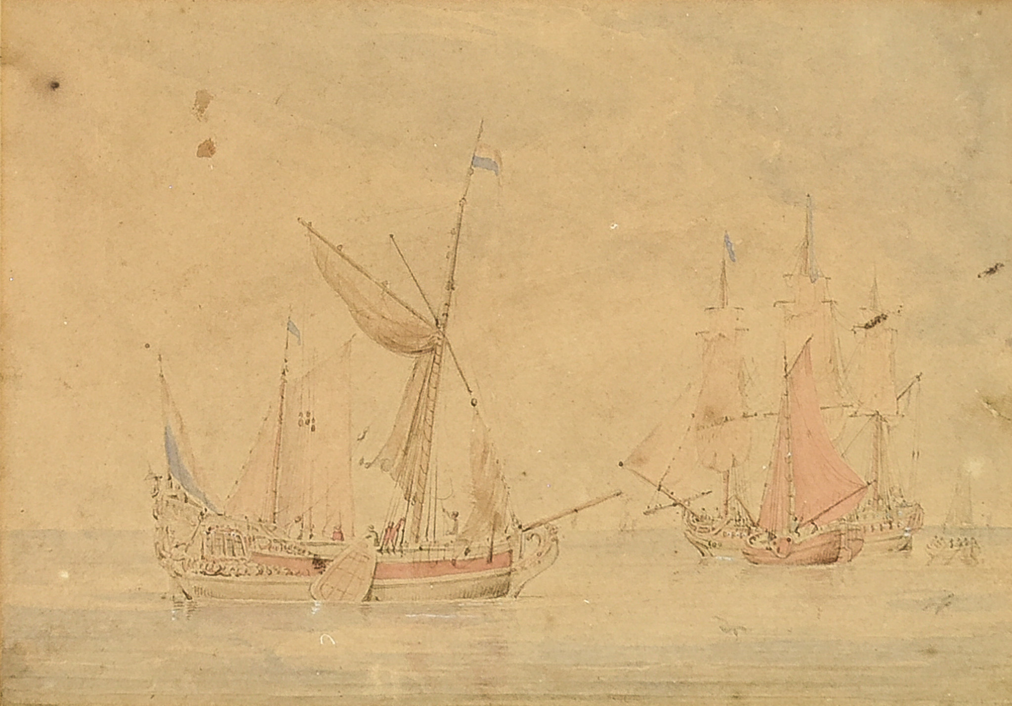 Manner of Willem van de Velde II (1633-1707) - Ink and watercolour - Dutch fishing vessels at - Image 2 of 2