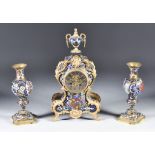 A Late 19th Century French Gilt Metal Mounted and Champleve Clock Garniture, the clock No.11494 with