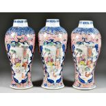 Three Chinese Porcelain Baluster-Shaped Vases, Late 18th Century, painted in underglaze blue and
