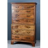 A George III Mahogany Tallboy the upper part with moulded dentil cornice, fitted two short and three