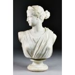 An Italian White Marble Library Bust of Diana, Late 19th Century, modelled looking to dexter, 13.