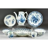 A Small Reference Collection of English 18th Century Porcelain, including Bow blue and white