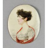 Cordelie (Early19th Century) - Miniature - Portrait of young lady with red sash, signed and dated
