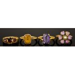 Four Gem Set Rings, 20th Century, sizes Q,Q,N,N, total gross weight 13.5g Note: Metal unmarked but