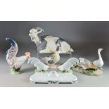 Five Royal Copenhagen Porcelain Figures - comprising - goat, No.466, 6ins high, cockerel inkstand (
