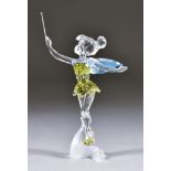 A Swarovski Crystal Model of "Wendy", wearing green tunic and with tinted wings, with certificate,