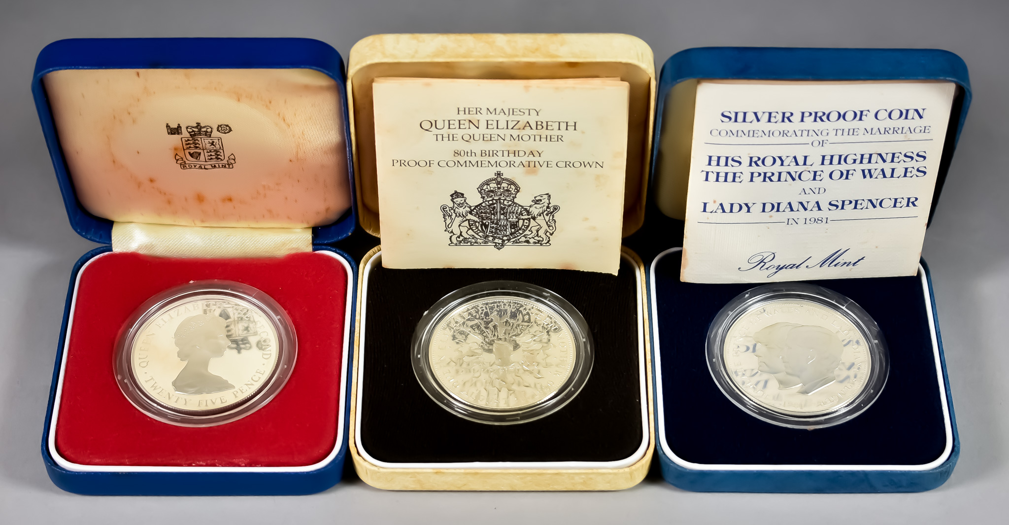 A Quantity of Elizabeth II Silver Proof Commemorative £5 and Twenty Five Shilling (Crowns) Coins,