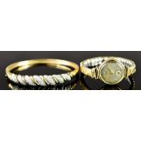 A 9ct Gold Pave Diamond Set Stiff Bangle, gross weight 9.6g, and a 9ct gold cased manual wind