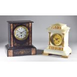 A Late 19th Century French White Veined Marble and Gilt Metal Mounted Mantel Clock and a Mantel