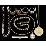 A Mixed Lot of 9ct Gold, comprising - small bracelet, 180mm, rope twist bracelet (broken), 190mm,