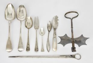 A George III Silver Meat Skewer and Mixed Silver Ware, the meat skewer by George Smith, London 1784,