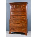 A George III Mahogany Tallboy the upper part with moulded cornice, fitted three short and three long