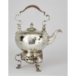 A George II Silver Circular Tea Kettle and Stand with Spirit Lamp, possibly by Thomas Gilpin or