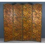 A Late 19th Century Leather Covered Four Fold Draught Screen, each fold studded, embossed and