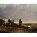 Follower of Abraham Cooper (1787-1868) - Oil painting - A sportsman with grey pony and two dogs in a