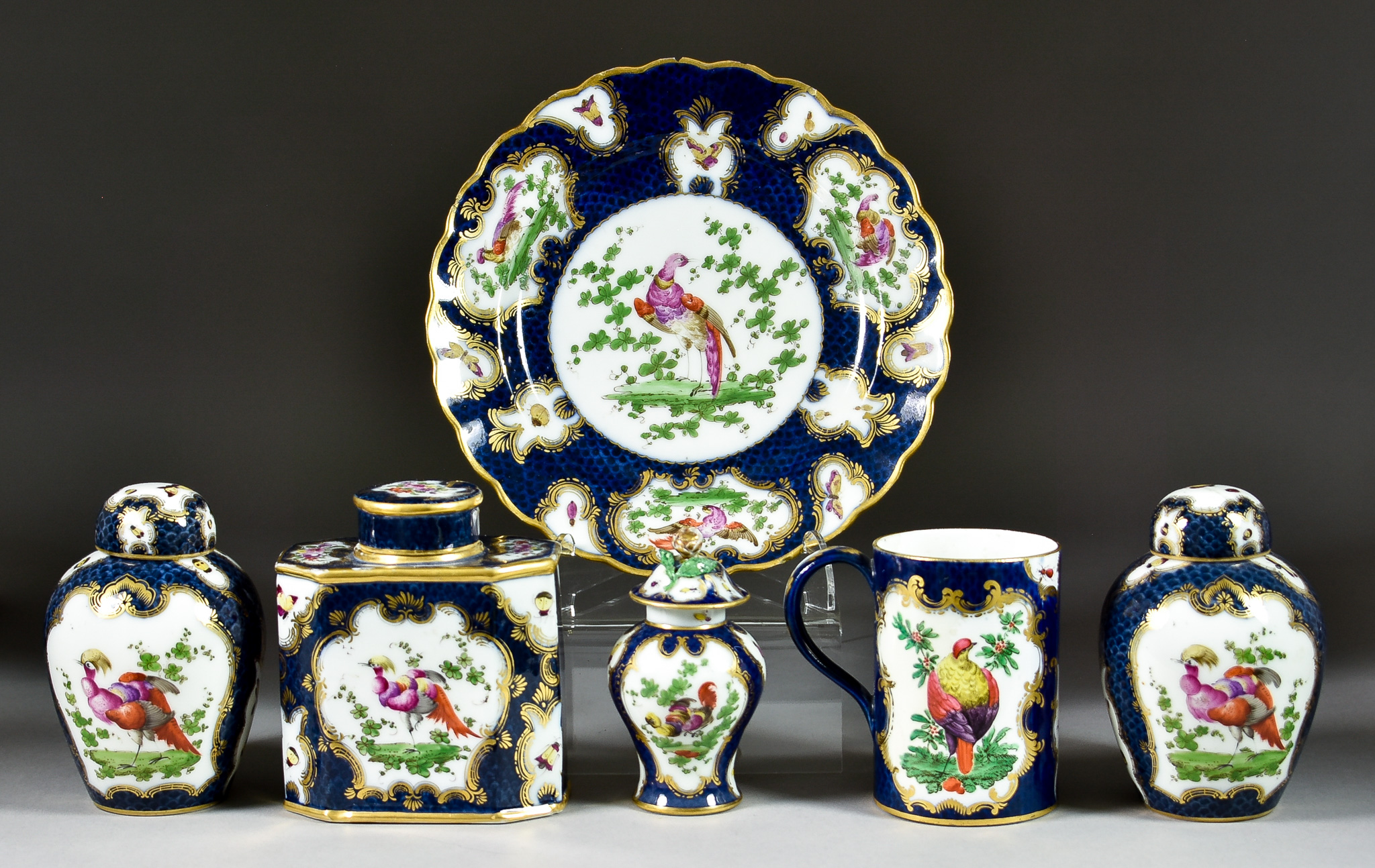 A Collection of Continental Porcelain in the Manner of Worcester Scale Blue, 19th/20th Century,