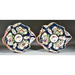 A Pair of Worcester Scale Blue Porcelain Leaf-Shape Dishes, Circa 1765-75, moulded with twig
